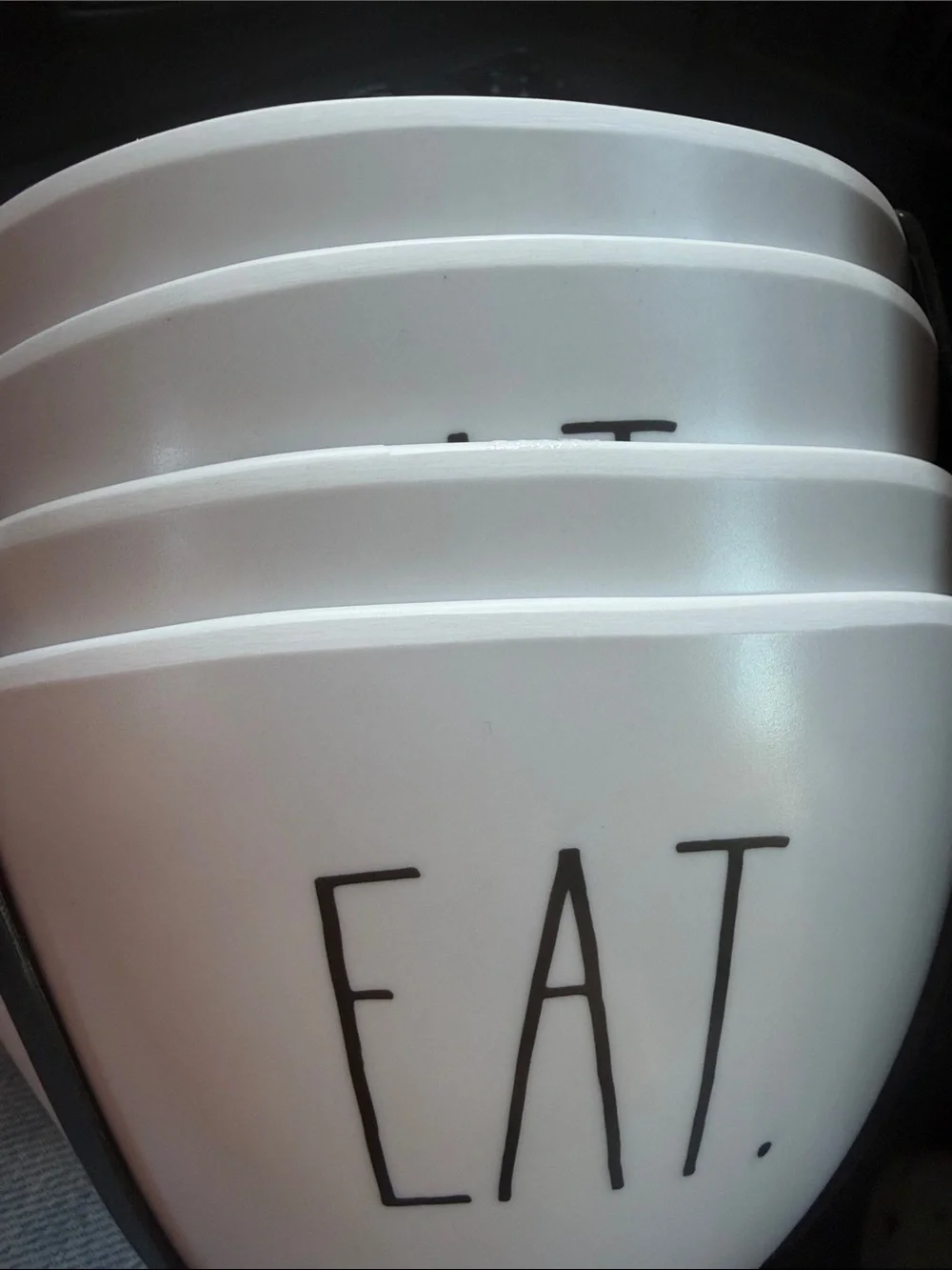 NWT Rae Dunn White Ceramic Nesting Bowls with Black Lettering - EAT. set of 4